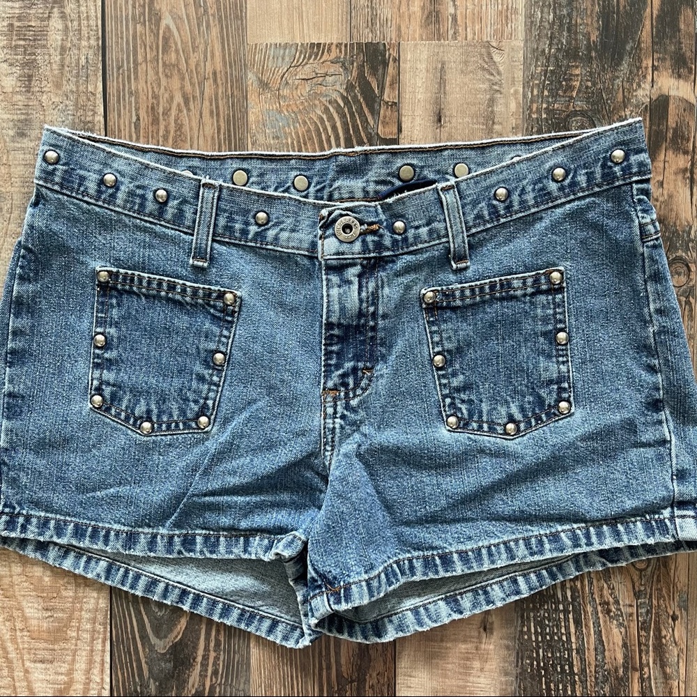 Vintage Y2K Lee Dungarees Studded Denim Shorts Size 9
